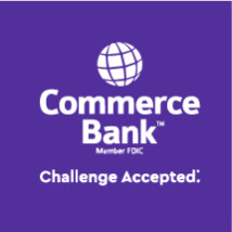 Purple background with Commerce Bank Logo in the middle