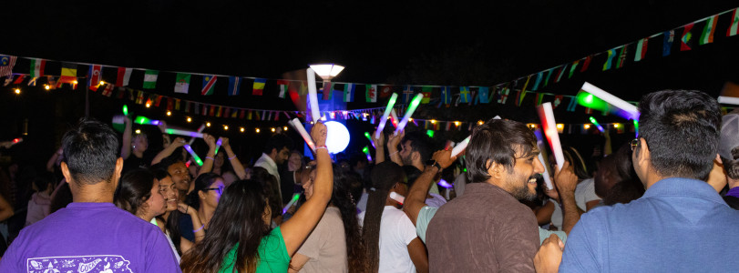Students and community on Bosco Plaza for International Block Party