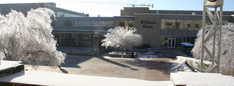  A shot of the K-State Student Union during a winter ice storm.