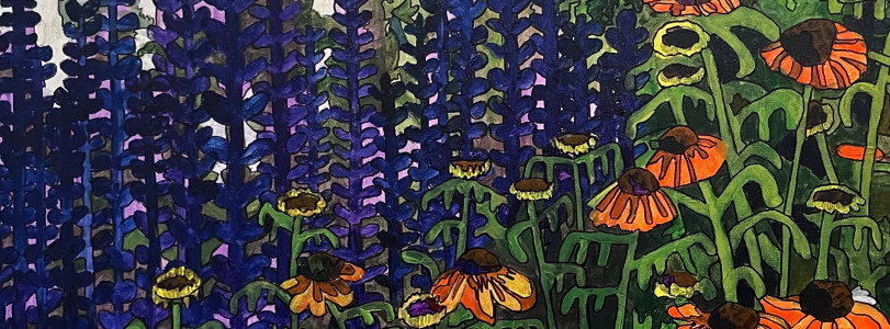 Water color of flowers in a field