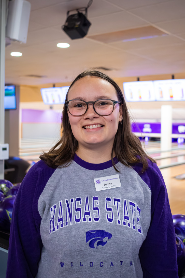 Jenna Sorensen posed in front of the Union Bowling Center lanes
