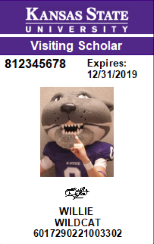 new vertical visiting scholar ID card picturing Willie Wildcat
